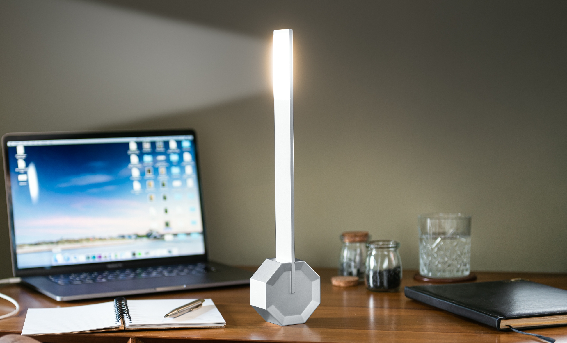 Gingko Octagon One Rechargeable Modern LED Desk Lamp Touch Sensitive Ash 